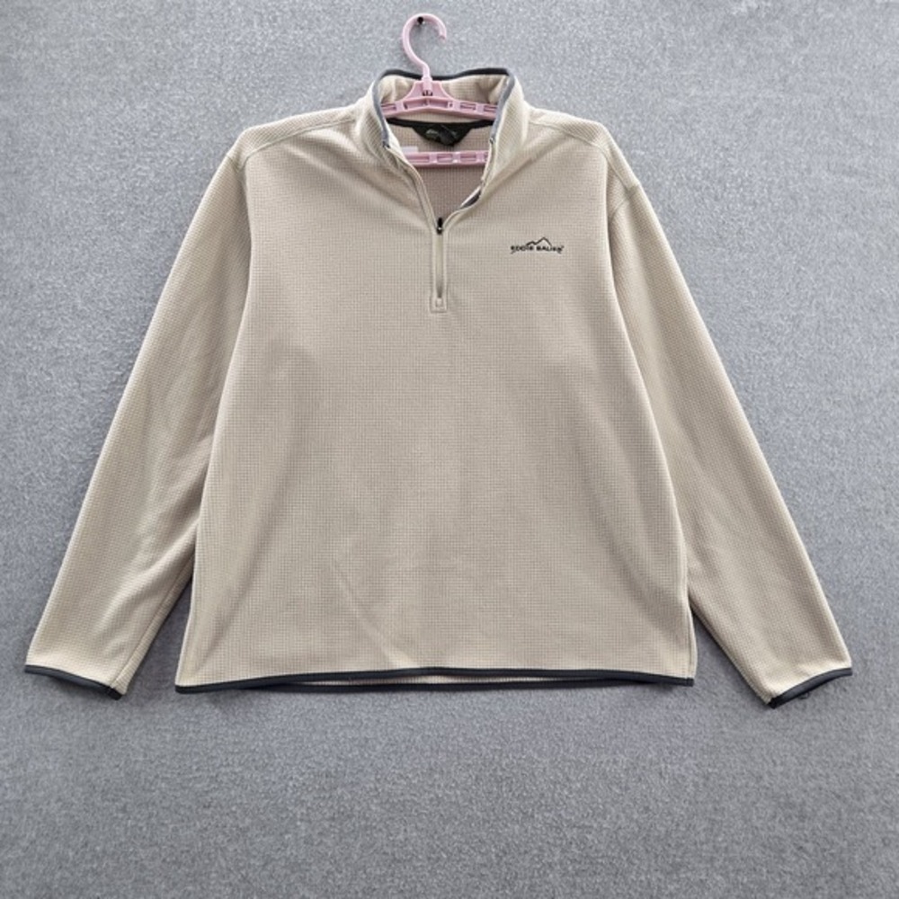Eddie Bauer Men Sweatshirt L Beige Embroidery Pullover Geometric
